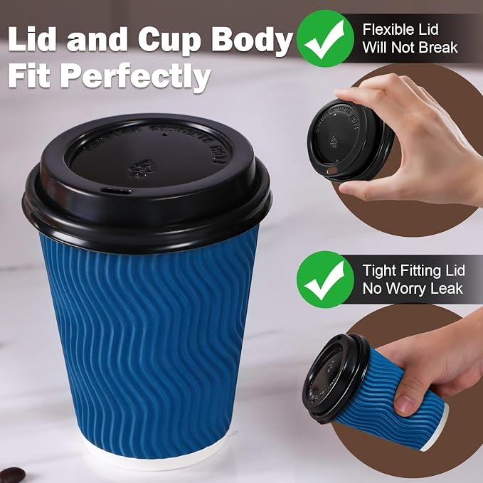 100 Pack 8 oz Insulated Disposable Paper Coffee Cups - Image 5