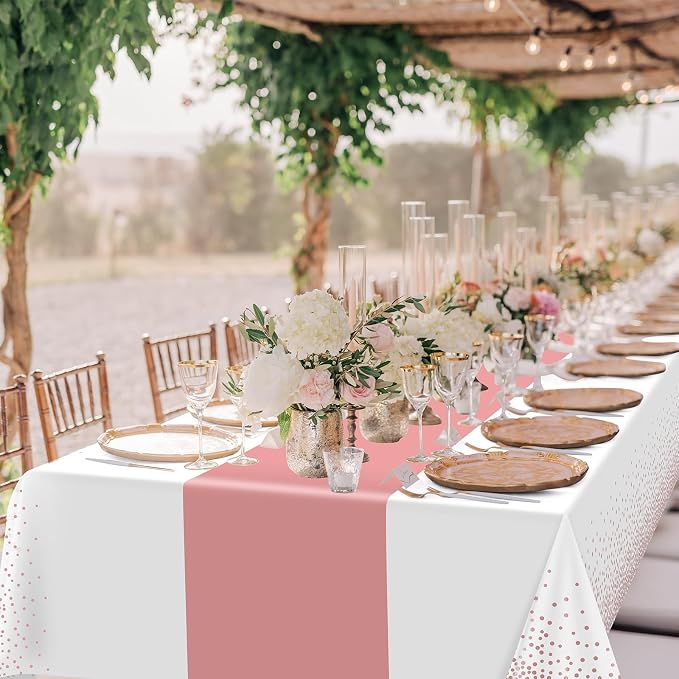 3Pcs White and Rose Gold Tablecloth Party Decorations, Plastic White Table - Image 5