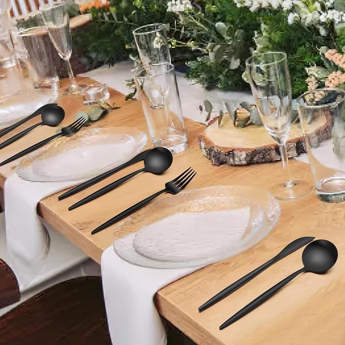 Matte Black Silverware Set 20 Piece, Wildone Stainless Steel Flatware Set - Image 6