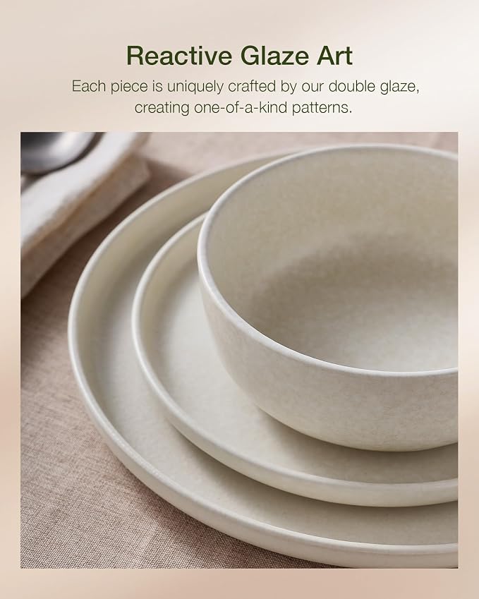 Famiware Milkyway 16-Piece Stoneware Plates and Bowls, Matte Beige White | - Image 3