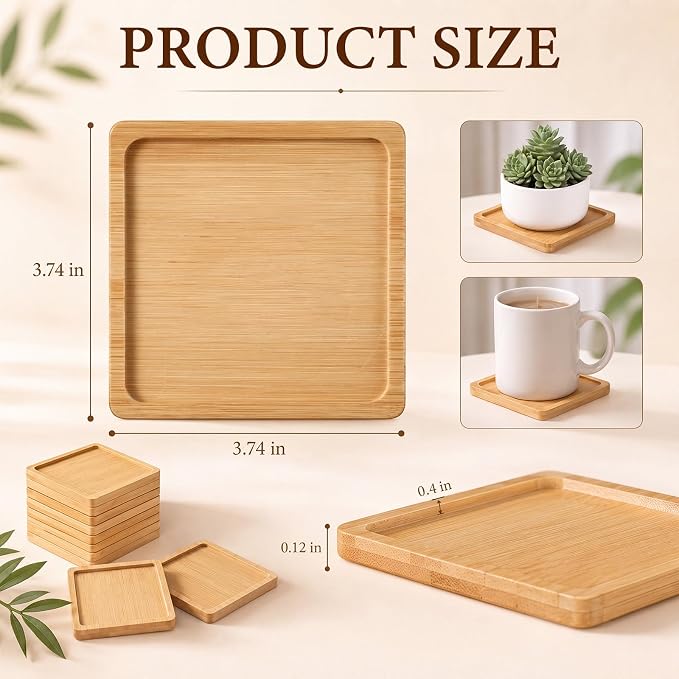 Patelai 10 Pcs Square Bamboo Coasters - Image 2