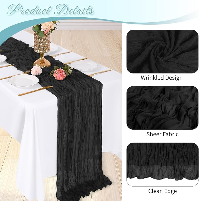 6 Pack Black Cheesecloth Table Runner, 17 x 108 inch, Semi Sheer Boho Cheese - Image 4