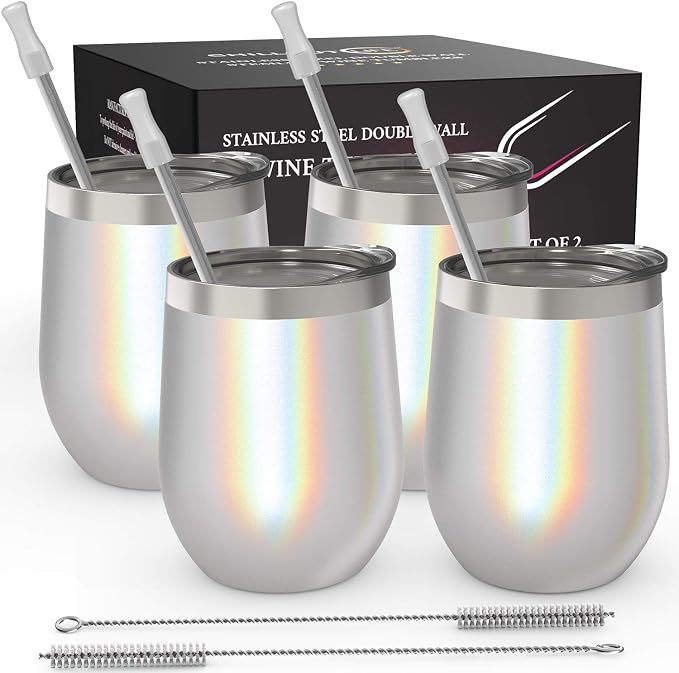 CHILLOUT LIFE 12 oz Stainless Steel Wine Tumblers 4 Pack by CHILLOUTLIFE