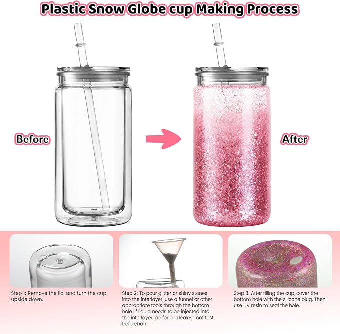 12 Pack 16 oz Acrylic Snow Globe Tumbler Cups, Double Wall Plastic, Pre-Drilled - Image 3