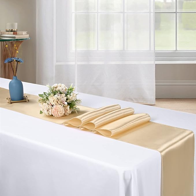 20-Pack Champagne 12 x 108 inches Long Premium Satin Table Runner | Wedding - Image 5