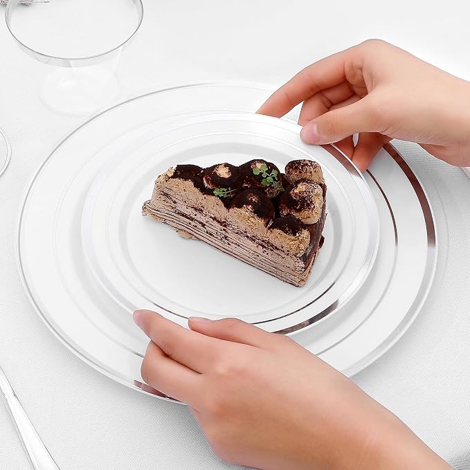 350-Piece Silver Rim Plastic Dinnerware Set - Image 5