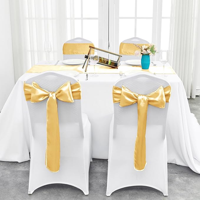 4-Pack Gold Satin Table Runner 12 x 108 Inch Long Fuchsia Bright and Smooth - Image 7