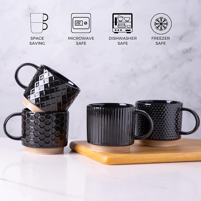 GBhome 15 OZ Stackable Coffee Mugs Set of 4, Ceramic Coffee Cups Set | 4 - Image 7