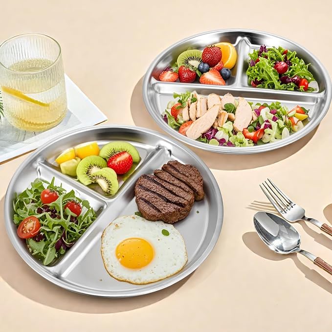 4pcs 304 Stainless Steel Kids Plates，9"Non-Toxic Circular Portion Control - Image 5