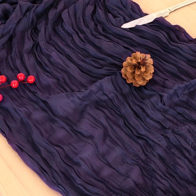 8 Pack Dark Purple Cheesecloth Table Runner 120 Inch Boho Wedding Decor | - Image 6
