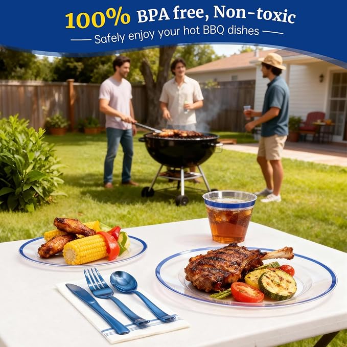 AIRE Blue Gold Plastic Plates Set, leakproof non-bending, heavy-duty leakproof - Image 4