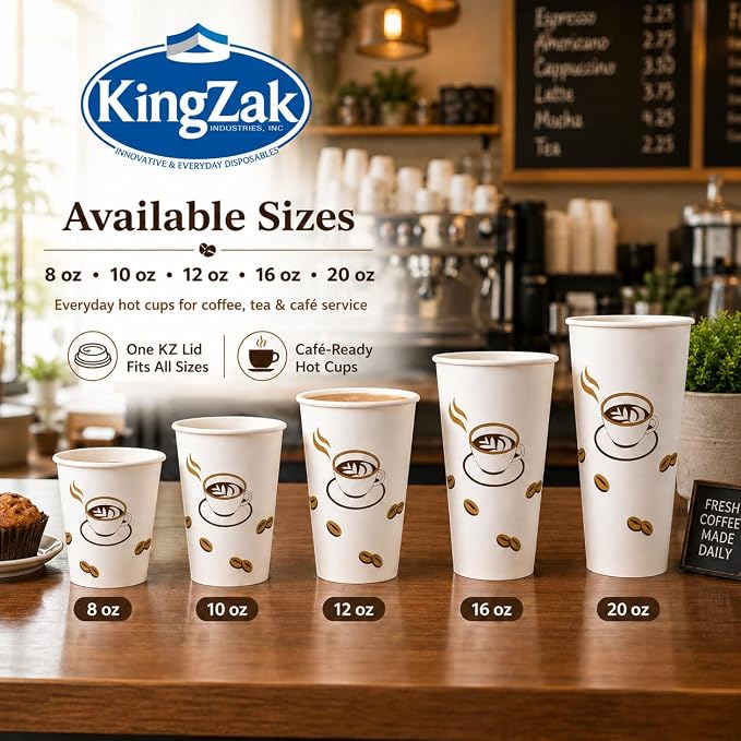 King Zak 12 oz Paper Hot Cups, Rolled Rim, To-Go Cups, Hot Coffee, Tea and Cocoa - Image 3