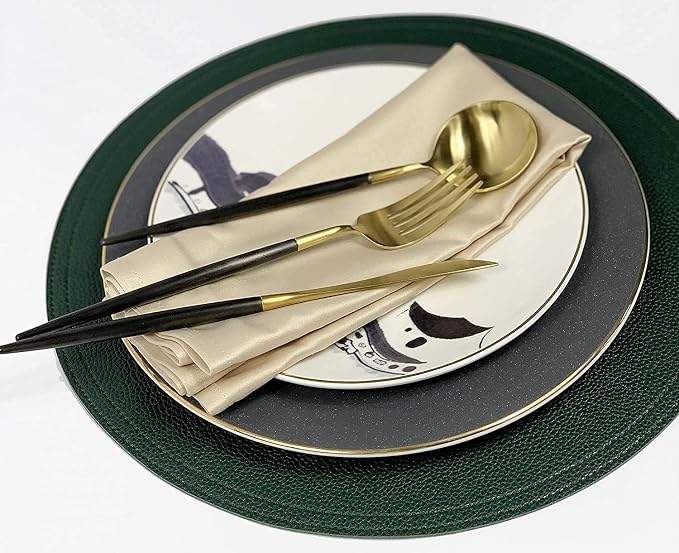 Set of 6 Faux Leather Round Placemats and Coasters, Disko Table Mats and Drink - Image 4