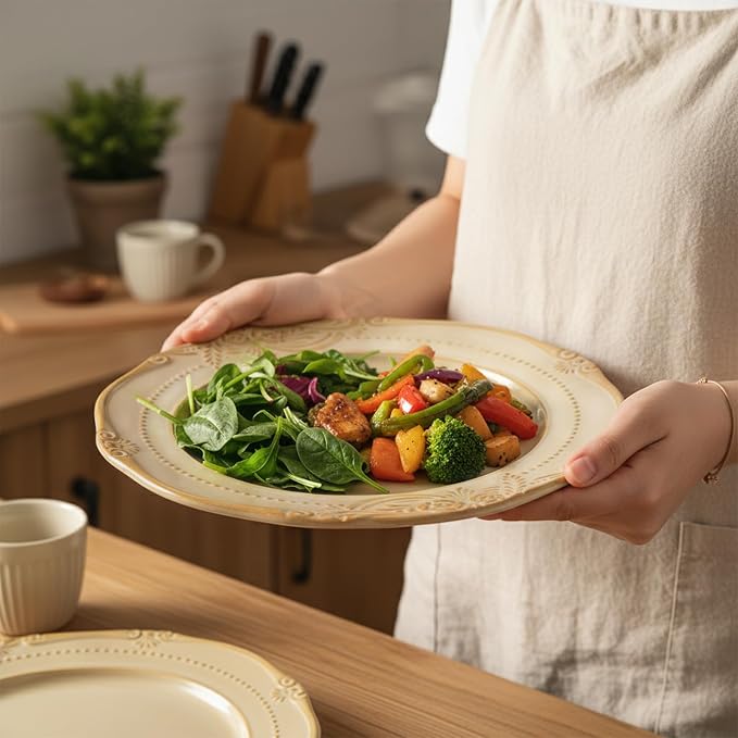 salad plates set of 4, 10.5 inch Reactive Glaze Stoneware Dinner Dish Set - Image 5