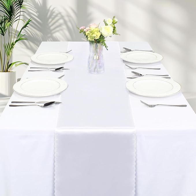 VACVELT White Satin Table Runners, 12x72 Inch, 6 Pack, Scalloped Edge | Silky - Image 8