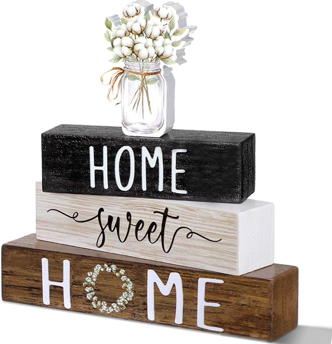 Cinnvoice 4 Pcs Farmhouse Wooden Tabletop Decor Cotton Summer Rustic Tiered by Cinnvoice