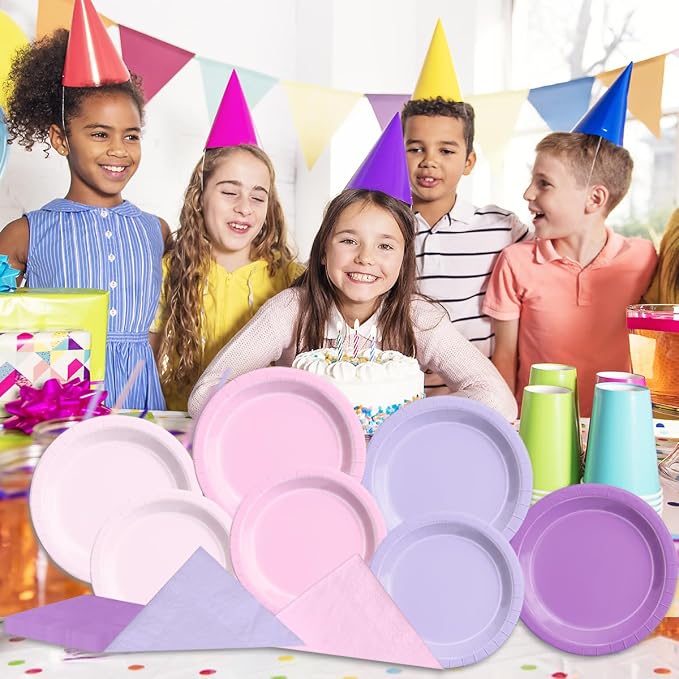 CMUSKO Butterfly Birthday Decorations-60Pcs Purple and Pink Plates and Napkins - Image 3
