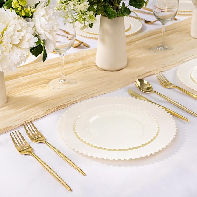 U-QE 60PCS Ivory Plastic Plates - Image 8