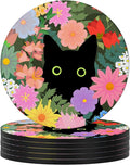 Swooflia Coasters for Drinks Coffee Table, Flower Black Cat Cute Colorful by Swooflia