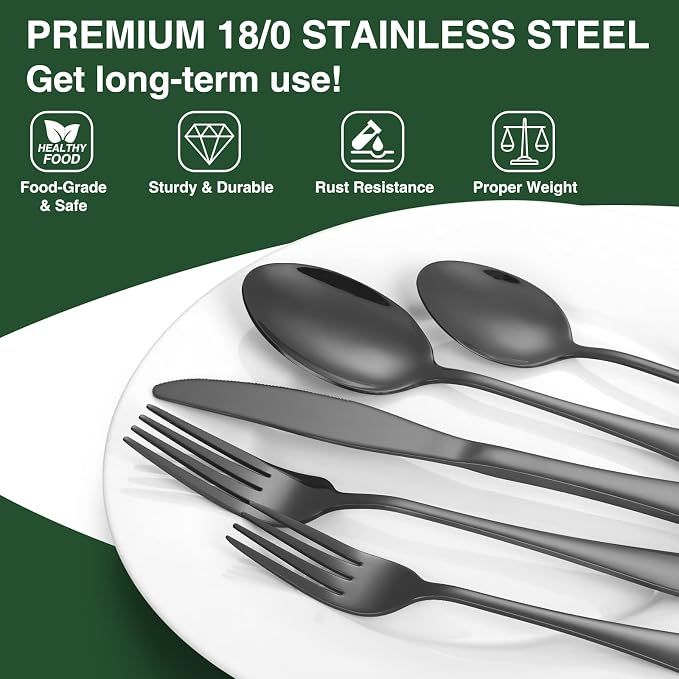 60-Piece Black Silverware Set - Image 3