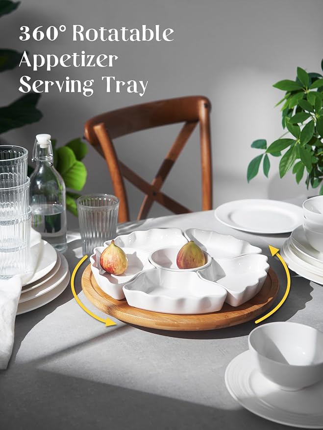 DOWAN 360° Rotatable Serving Tray and Platters, 12 Inch Divided Serving Bowls - Image 2
