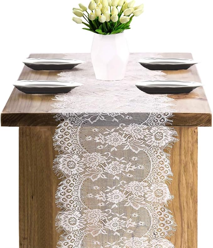 4 Pcs White Lace Table Runners 14 x 120 Inch Vintage Table Runner - Image 7