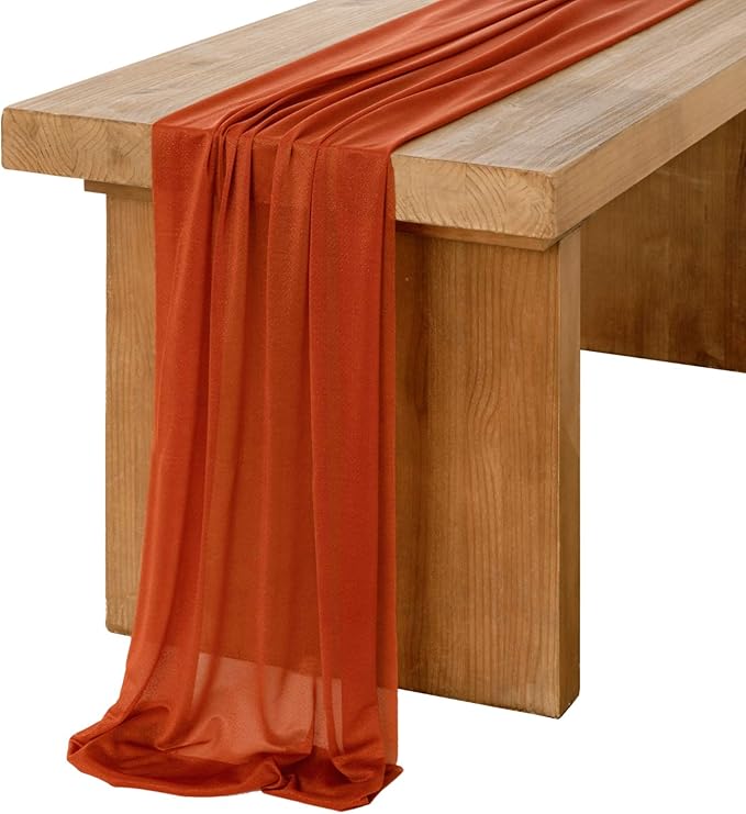 Ling's Moment 14Ft Terracotta Table Runner, Wedding Chiffon Table Runners | by LingsMoment