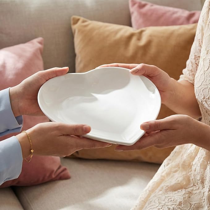7.87" Heart Plates Ceramic Serving Platters Appetizer & Dessert Plate Set of 2 - Image 6