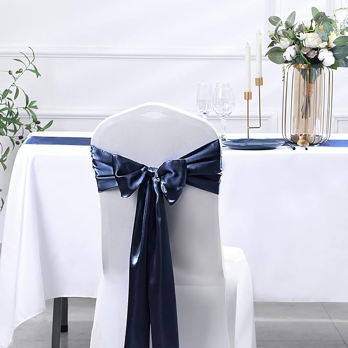 SiinvdaBZX 12 Pcs Navy Blue Satin Table Runner 12 x 108 inches Long | Bright - Image 6