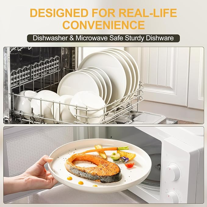 EWFEN Plates and Bowls Sets, 24 Pieces Ceramic Dinnerware Set - Image 6