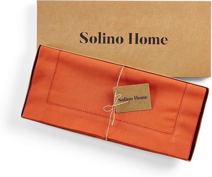Solino Home Cotton Linen Table Runner Burnt Orange Hemstitch, 14 x 108 in | - Image 4