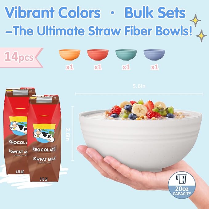 Quatish 14 PCS Unbreakable Cereal Bowls, Dishwasher & Microwave Safe Wheat - Image 4