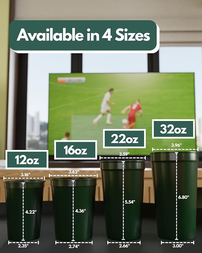 PartyPrints 10 Pack 16 oz Dark Green Reusable Blank Plastic Cups, Stadium Cups - Image 4