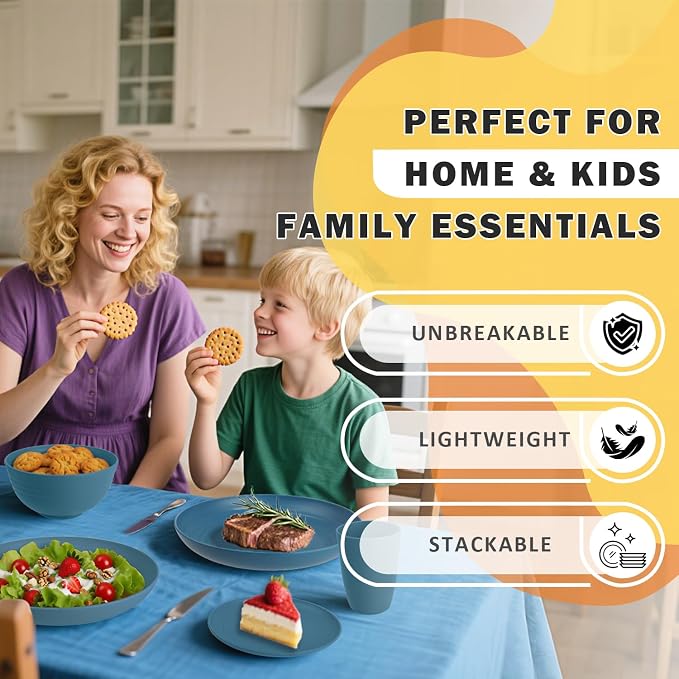 Wheat Straw Dinnerware Sets, Unbreakable Lightweight Reusable Plates and Bowls - Image 7