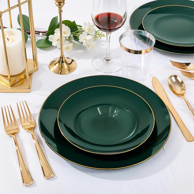 Nervure 100Pcs Green and Gold Plastic Plates - Image 4