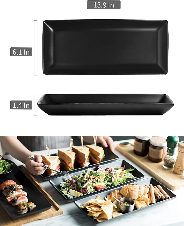 LAUCHUH Serving Platters, Porcelain Rectangular Serving Plates, 14 inches | - Image 3