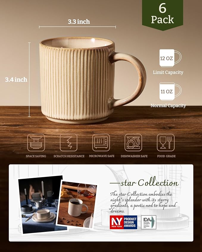 famiware Coffee Mug Set for 6, Star 12 oz Catering Mugs Cup Set - Image 6