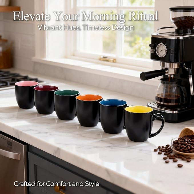 GBhome 12 oz Coffee Mugs Set of 6, Ceramic Coffee Cups- Multi-Color - Image 5