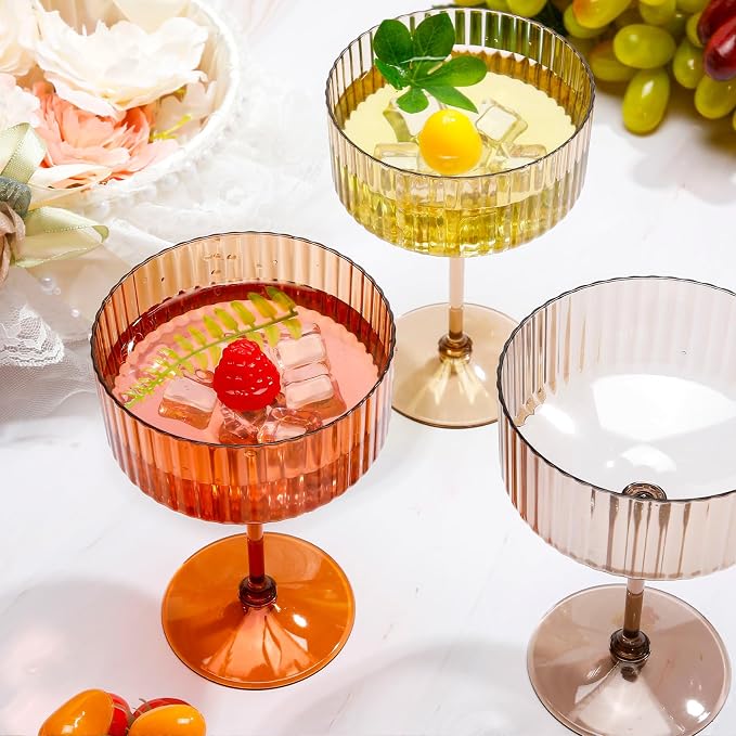 Jingmore 24 Pcs Ribbed Martini Glasses 10 oz Disposable Plastic Vintage Ribbed - Image 5