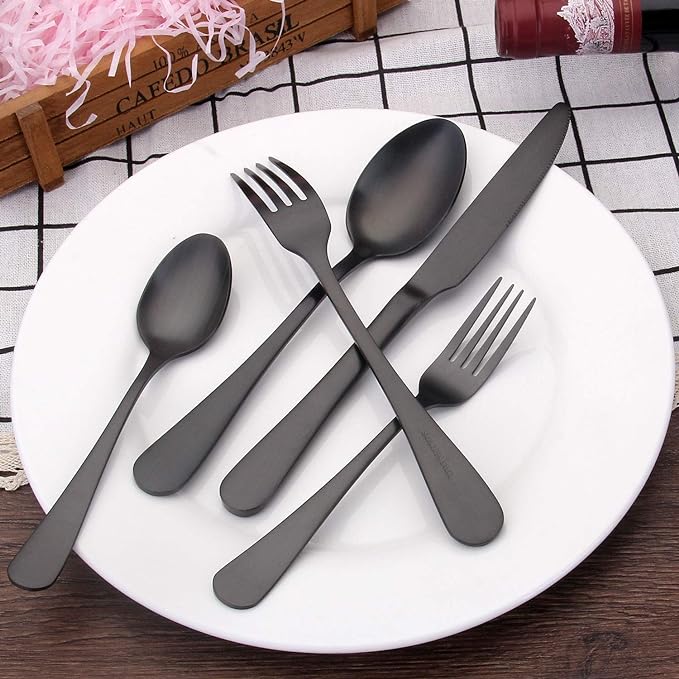 Matte Black Silverware Set, Satin Finish 20-Piece Stainless Steel Flatware Set - Image 6