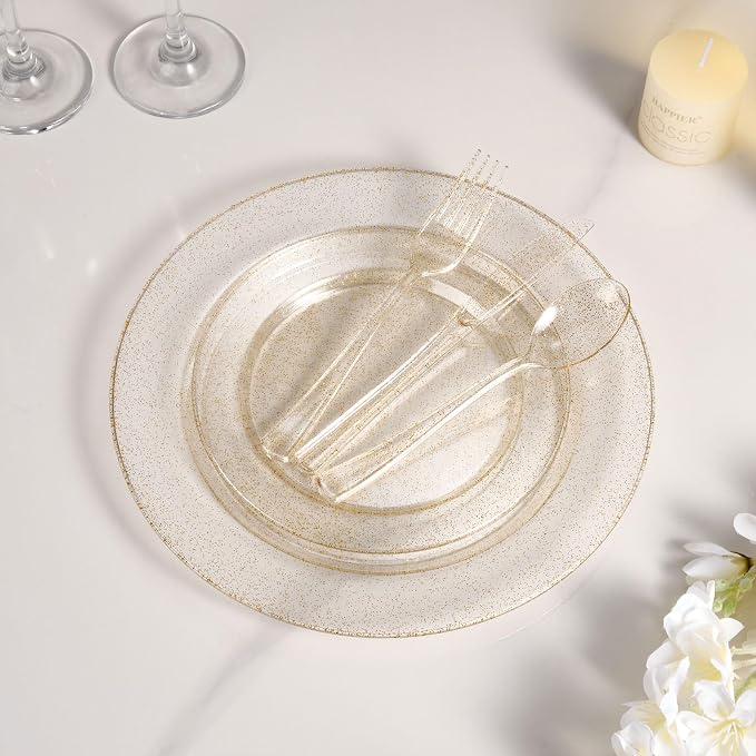 BESTVIP 600PCS Gold Glitter Dinnerware Set - Image 5