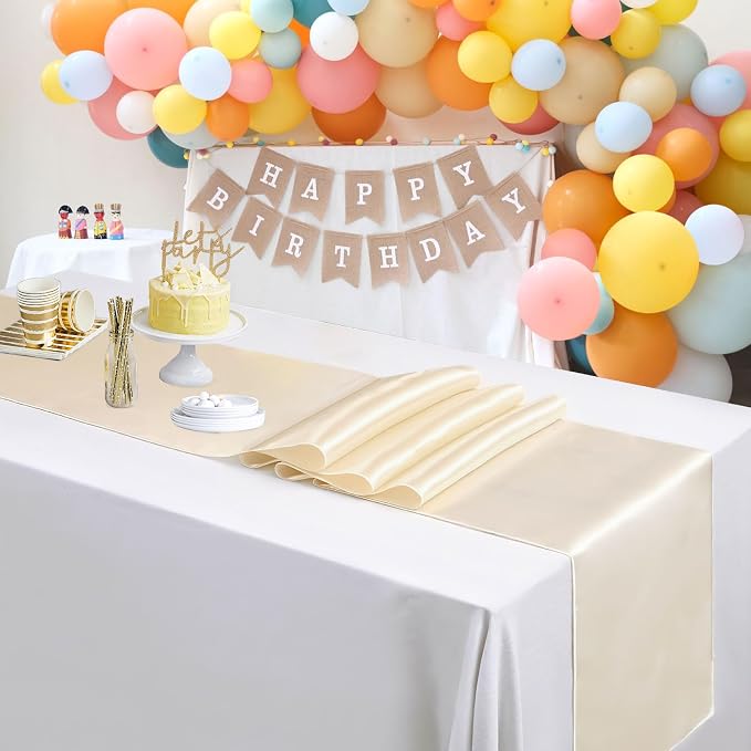 Ivory Satin Table Runners 10 Pack 12x108 inch Silk Smooth Fabric | Bright Satin - Image 6