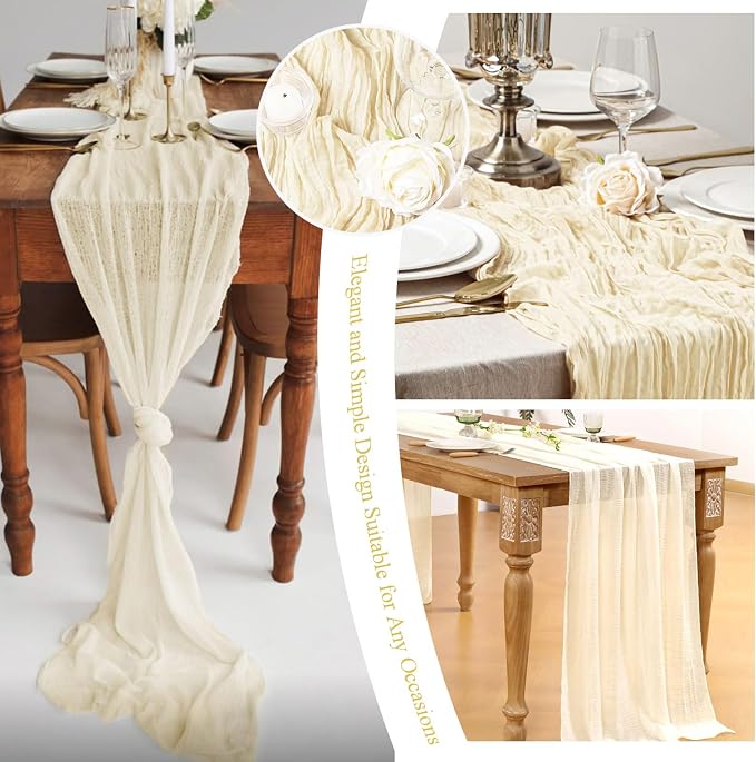 20 Pack Ivory Cheesecloth Table Runner 10FT Long Boho Gauze Fabric Table Runner - Image 7