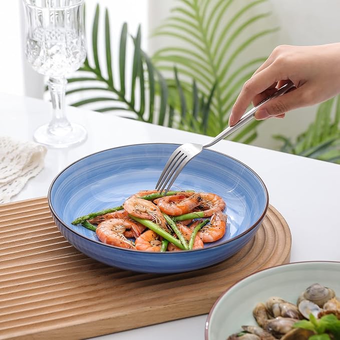 Selamica Porcelain 26 Ounce Salad Pasta Bowls, 8 inch Wide and Shallow Serving - Image 6