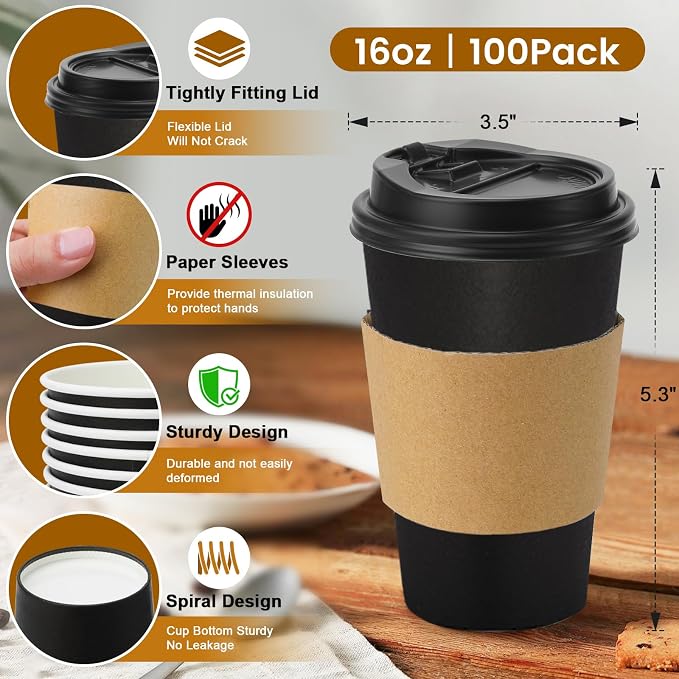 Lamosi 100 Pack 16 oz Disposable Coffee Cups - Image 3