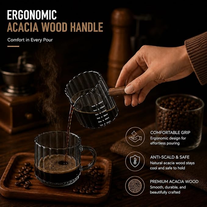 2 Pack Espresso Measuring Cup 6oz, Febwind Ribbed Borosilicate Glass Espresso - Image 6