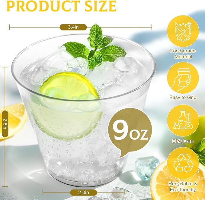 Glowserve 9 OZ Clear Disposable Plastic Cups Cocktail Cup 50 Pack | Fancy - Image 4