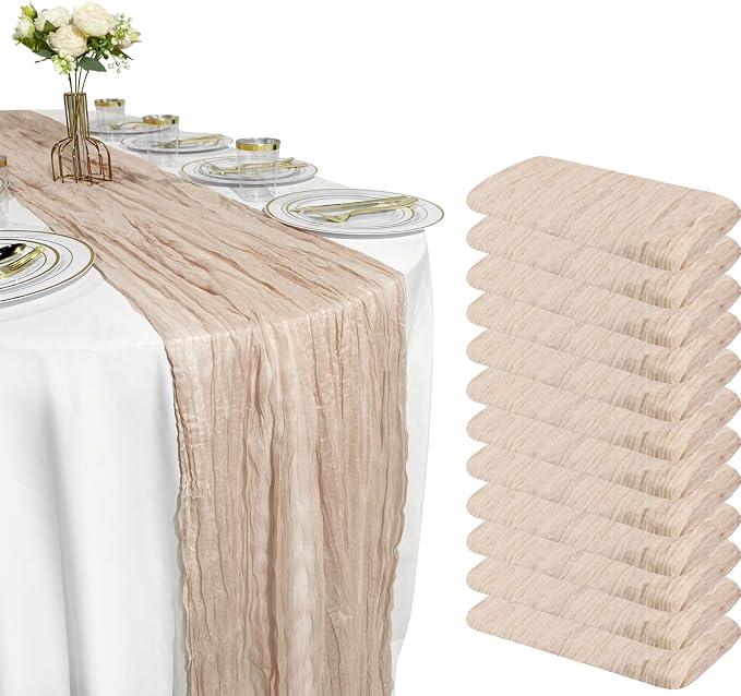 12 Pack Brown Cheesecloth Table Runner – 10FT x 12pcs Rustic Gauze Table Runners - Image 8