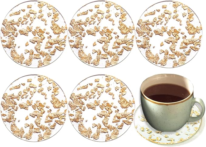 6PCS Gold Foil Acrylic Cup Coasters by Unknown