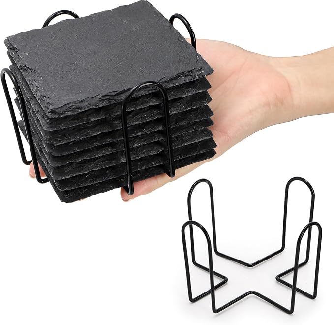 ZOOFOX 24 Pieces Drink Coasters, 4 Inch Square Slate Stone Coaster - Image 3